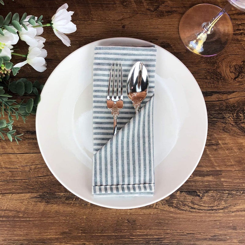 INFEI Plain Striped Cotton Linen Blended Dinner Cloth Napkins - Set of 12 (40 x 30 cm) - for Events & Home Use (Ocean) - Image 3